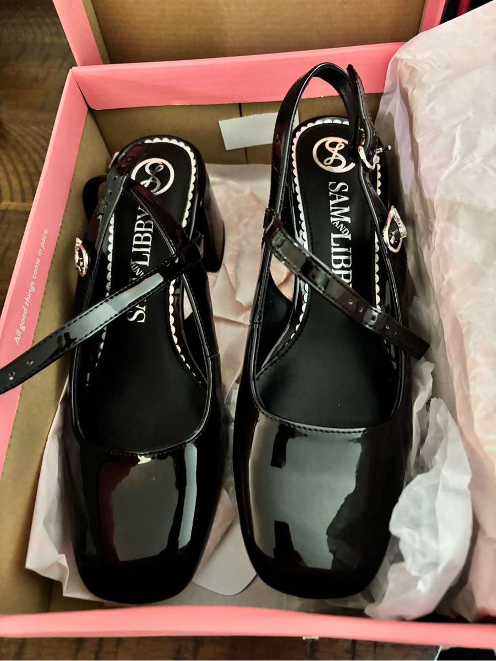 Sam & Libby Black Patent Mary Jane Slingback Heels